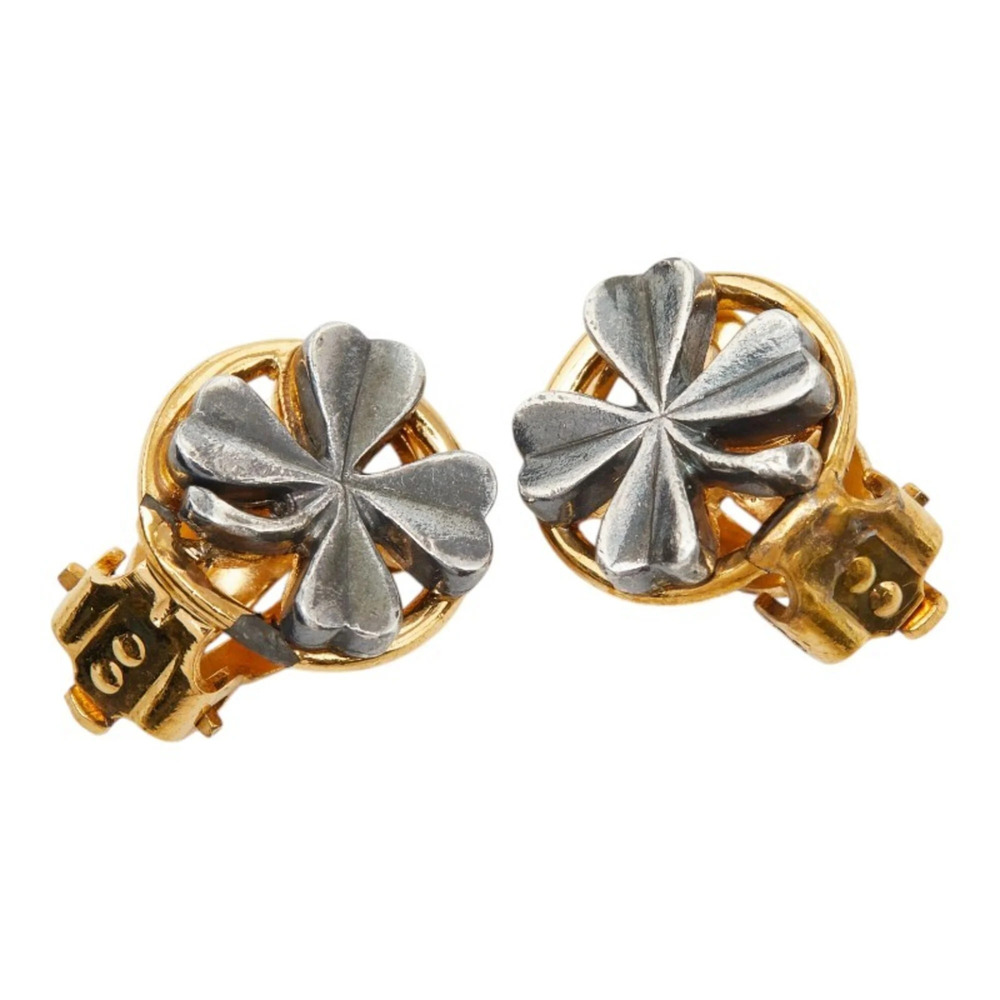 Chanel Clover Earrings Vintage 96P Gold Plated Women's CHANEL
